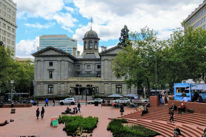 Portland's town square. We meet in front of the courthouse building, pictured.